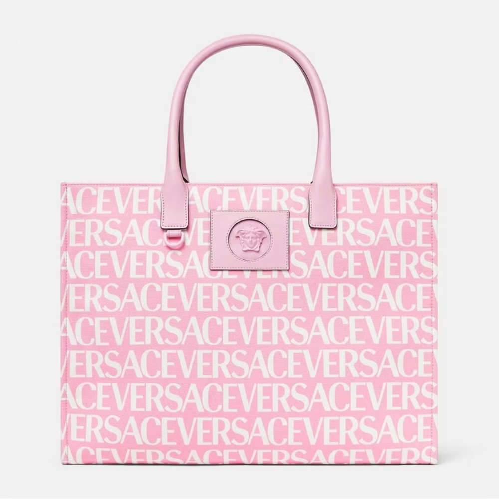 VERSACE ALLOVER LARGE TOTE BAG!!! Color: pink & white. L15'7" x W6'3" x 11'8" in